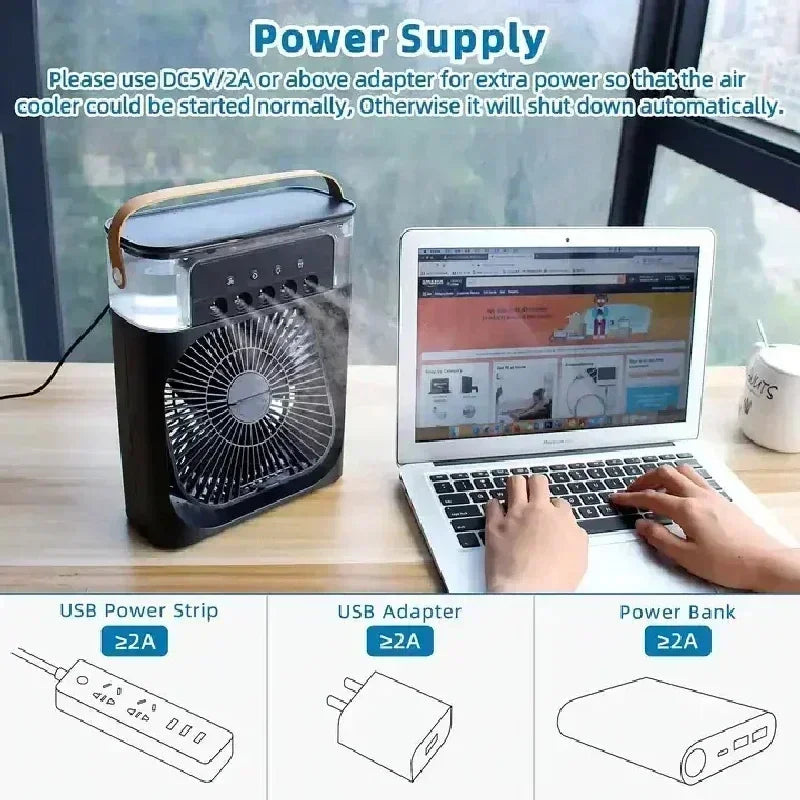 AéroZen - Ventilateur Portable 3 en 1 : Refroidisseur, Humidificateur & Lampe LED