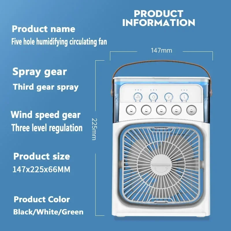 AéroZen - Ventilateur Portable 3 en 1 : Refroidisseur, Humidificateur & Lampe LED