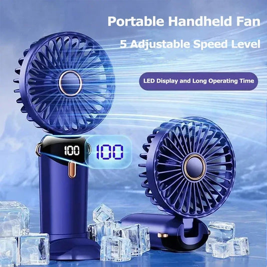 AéroZen™ Mini Ventilateur Pliable 3000mAh – 5 Vitesses, Rechargeable, Support Téléphone & Écran LED